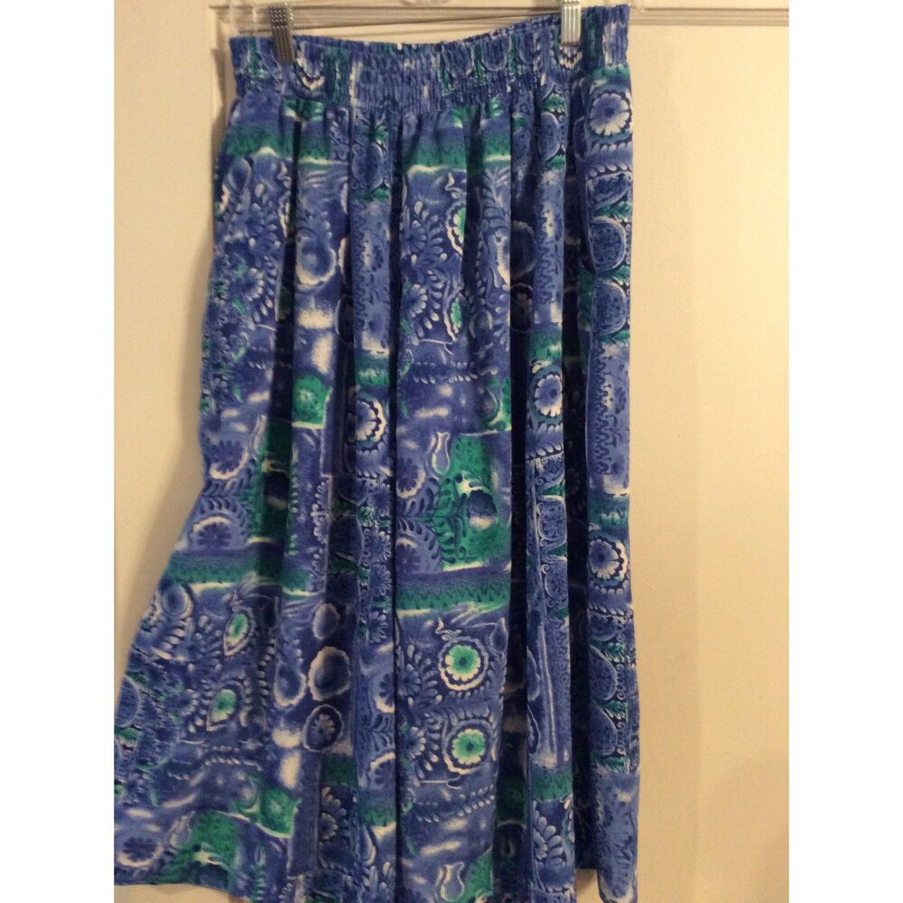 Vintage Koret Size 12 Blue Capri Cropped Flowy Super Wide Legged Floral